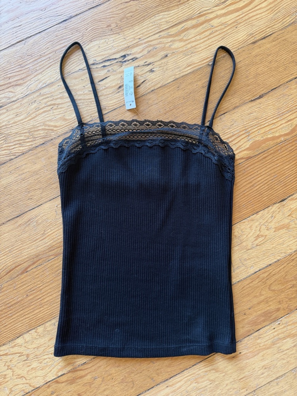 Madewell Black Lace-Trim Ribbed Cami XS NWT